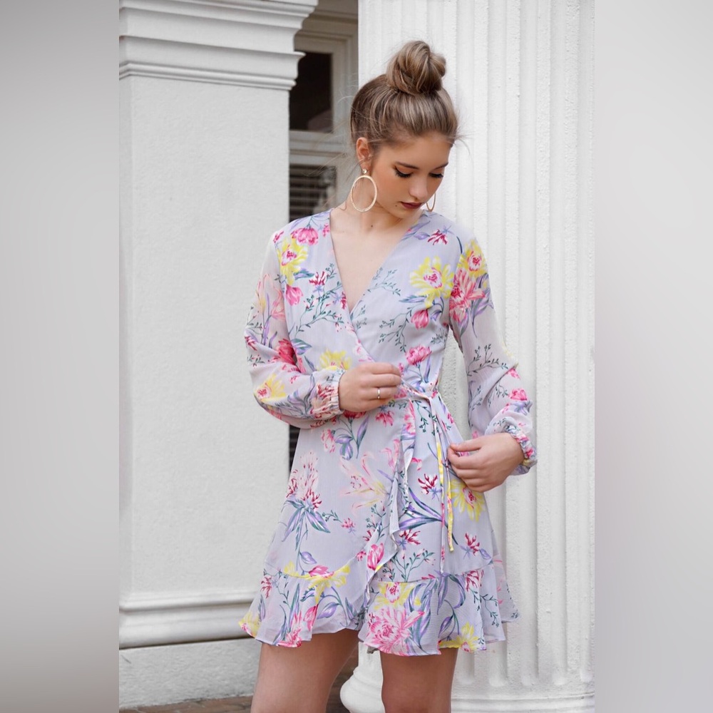 All in Favor floral wrap dress